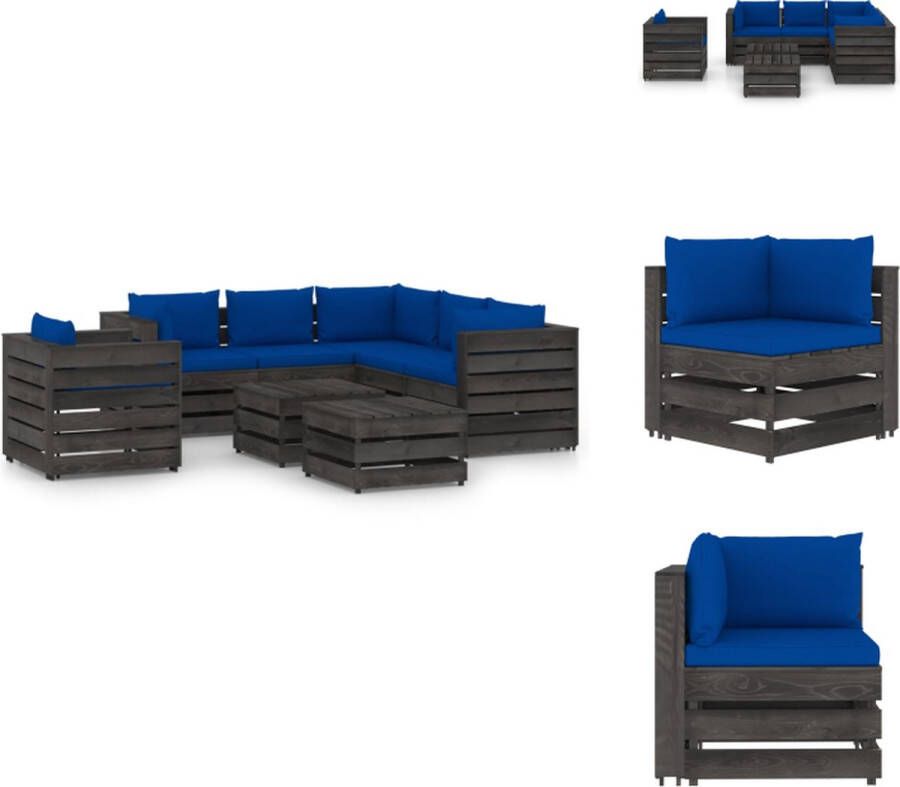 VidaXL Loungeset Pallet Grenenhout 6-delig Blauw kussen 100% Polyester 69x70x66cm 60x70x66cm 60x62x37cm 77x70x66cm Tuinset