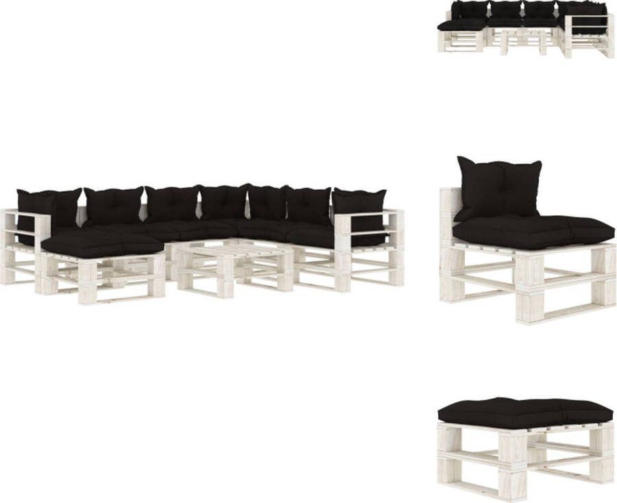 VidaXL Loungeset Pallet Grenenhout Zwart en Wit Hoekbank- 70x67.5x60.8cm Middenbank- 60x67.5x60.8cm Tafel hocker- 60x61.5x30.4cm Montage vereist Inclusief 7 zitkussens 9 rugkussens Tuinset
