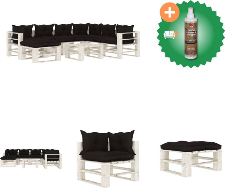 VidaXL Loungeset Pallet Grenenhout Zwart en Wit Hoekbank- 70x67.5x60.8cm Middenbank- 60x67.5x60.8cm Tafel hocker- 60x61.5x30.4cm Montage vereist Inclusief 7 zitkussens 9 rugkussens Tuinset Inclusief Houtreiniger en verfrisser