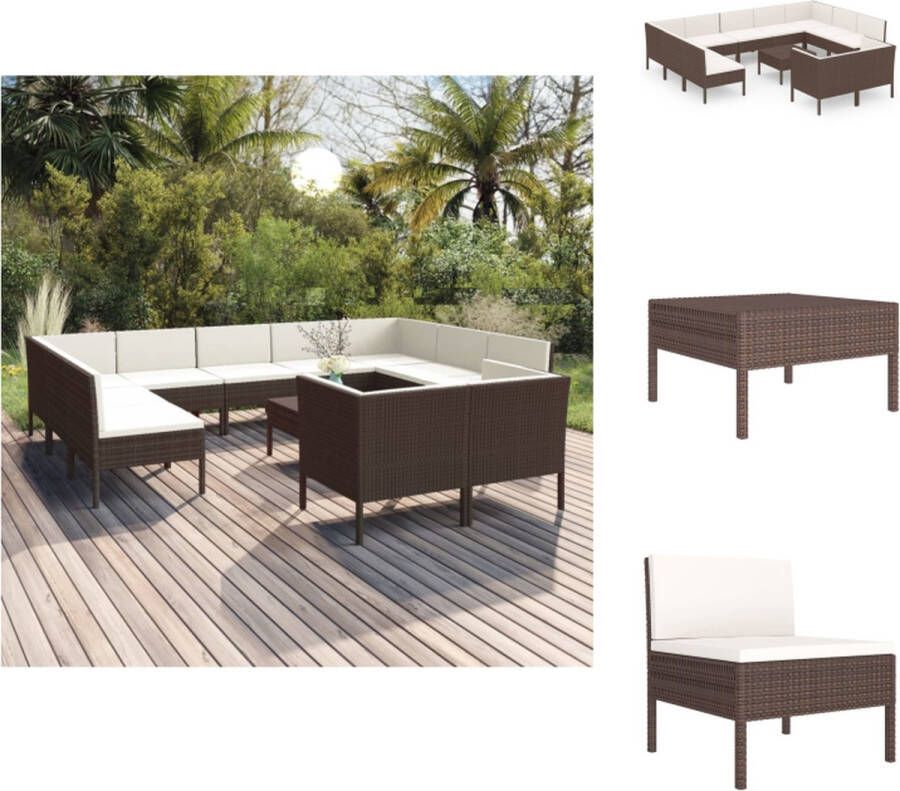 VidaXL Loungeset PE-rattan bruin inclusief 7 middenbanken 4 hoekbanken tafel en kussens Tuinset