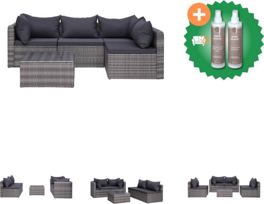 VidaXL Loungeset PE Rattan Grijs Hoekbank Middenbank Salontafel 72 x 72 x 63 cm Inclusief zit- en rugkussens Polyester hoezen Eenvoudig te monteren Tuinset Inclusief Onderhoudsset