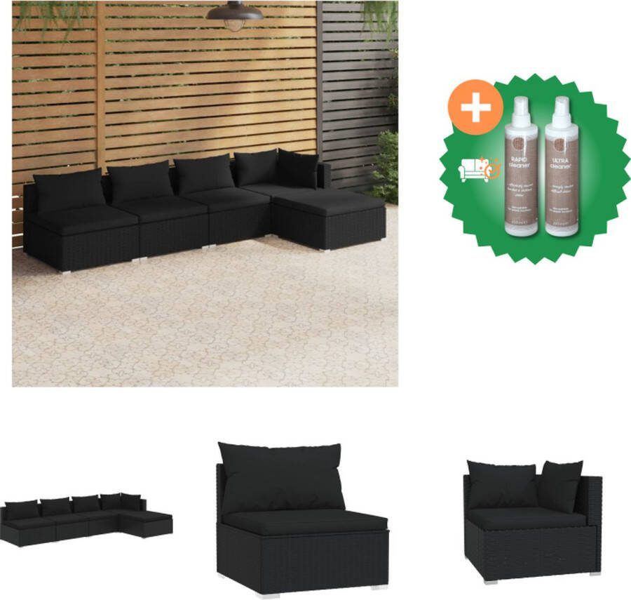 VidaXL Loungeset PE Rattan Zwart Hoekbank 70x70x60.5cm Stoelen 70x63x30cm Kussens 63x63x6cm Modular Montage vereist Inclusief 5 zitkussens en 5 rugkussens Tuinset Inclusief Onderhoudsset