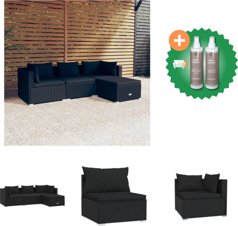 VidaXL Loungeset PE-rattan Zwart Inclusief kussens Modulair 4 zitkussens 5 rugkussens Tuinset Inclusief Onderhoudsset