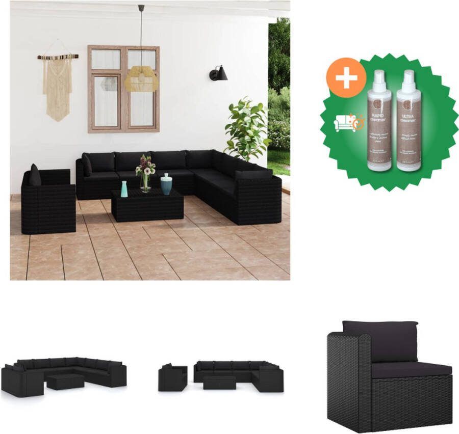 VidaXL Loungeset PE-rattan Zwart Salontafel 50x60x33cm Kussendikte 6cm Levering- 2x salontafel 5x hoekbank 4x middenbank Tuinset Inclusief Onderhoudsset