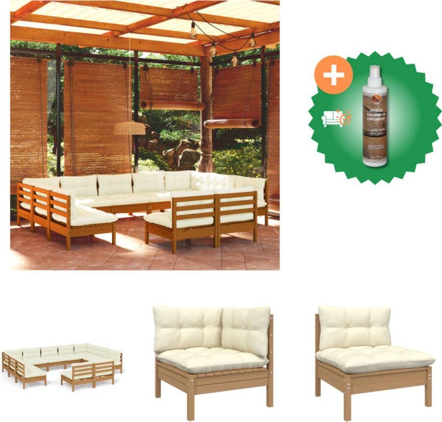VidaXL Loungeset Pine Hoekbank 63.5x63.5x62.5cm Middenbank 63.5x63.5x62.5cm Zitkussens 60x60x5cm Rugkussens 60x32x5cm Tuinset Inclusief Houtreiniger en verfrisser