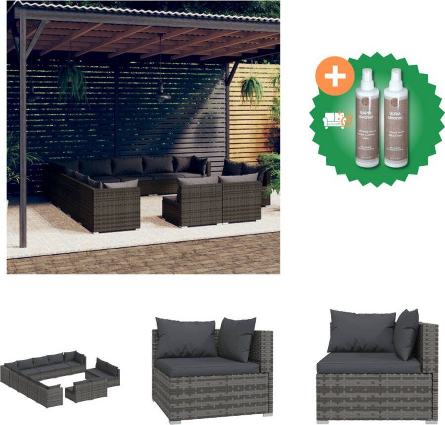 VidaXL Loungeset Poly rattan 13-delig Grijs PE-rattan Stalen frame Zitkussens Rugkussens Tuinset Inclusief Onderhoudsset