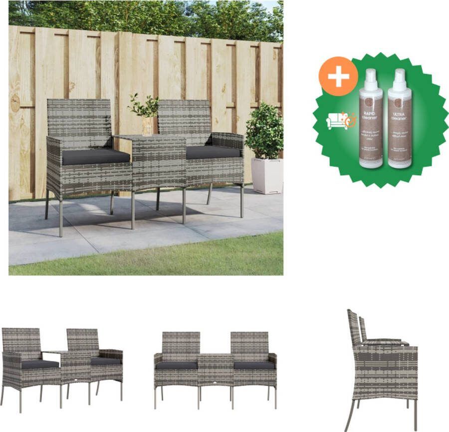VidaXL Loungeset Poly Rattan 2 zits tuinbank met tafeltje 151 x 61 x 85 cm Antraciet donkergrijs Loungebank Inclusief Onderhoudsset