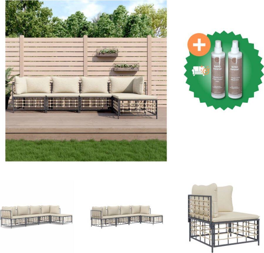 VidaXL Loungeset Poly Rattan Antraciet 72x72x66cm Weerbestendig Loungebank Inclusief Onderhoudsset