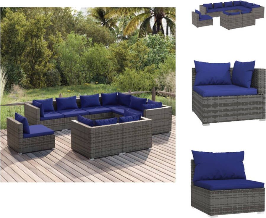 VidaXL Loungeset Poly rattan Grijs 5 hoekbank 4 middenbank 9 zitkussens 14 rugkussens Tuinset