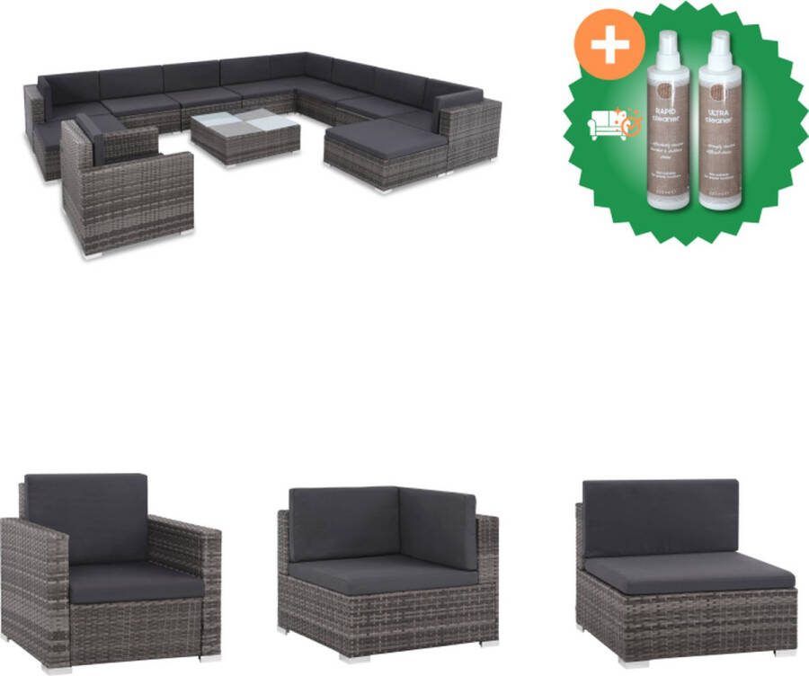 VidaXL Loungeset Poly Rattan Grijs en Donkergrijs PE Rattan Stalen Frame Zitkussens 150 kg draagvermogen Tuinset Inclusief Onderhoudsset
