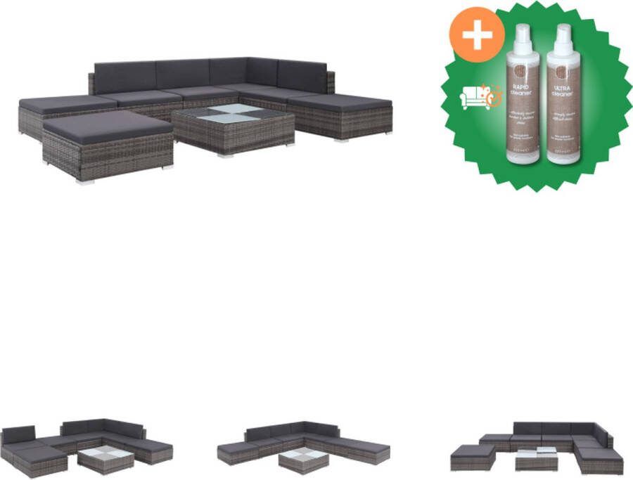 VidaXL Loungeset Poly Rattan Grijs Hoekbank Middenbanken Salontafel Waterbestendig PE Rattan Dik Gevoerde Kussens Eenvoudig te Monteren Inclusief 13 Kussens Tuinset Inclusief Onderhoudsset