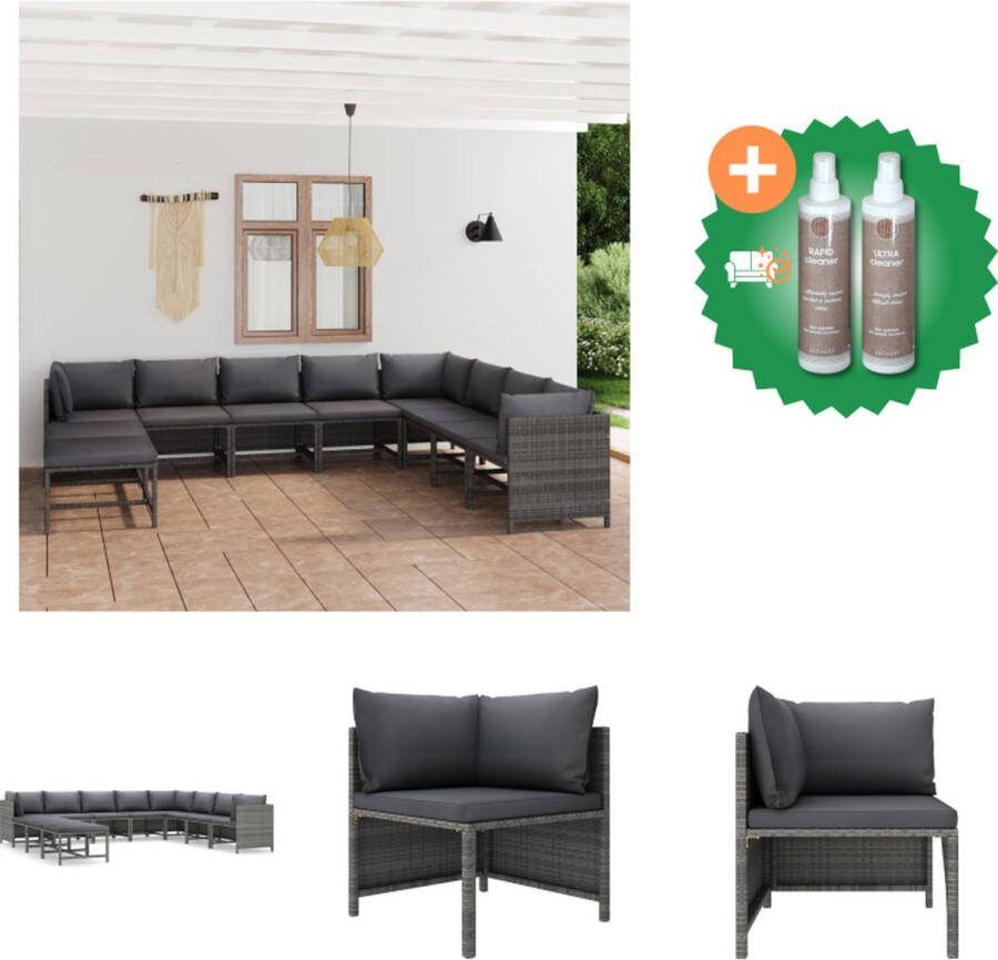 VidaXL Loungeset Poly Rattan Grijs Modulair Design Inclusief Kussens PE Rattan Gepoedercoat Staal Afmetingen- 60 x 60 x 60 cm (hoekbank) 54 x 60 x 60 cm (middenbank) 60 x 60 x 32 cm (voetenbank) Tuinset Inclusief Onderhoudsset