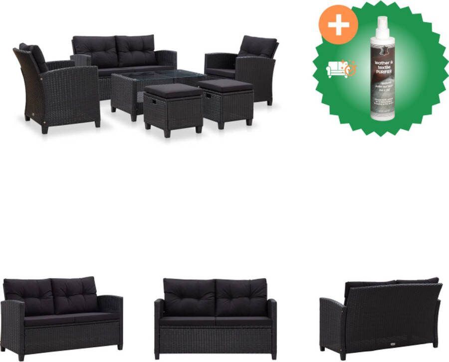 VidaXL Loungeset Poly Rattan Zwart 124 x 68 x 77 cm Sterke constructie Loungebank Inclusief Reiniger