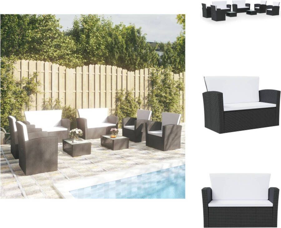 VidaXL Loungeset Poly Rattan Zwart 2 tafels 2 tweezitsbanken 4 armstoelen 6 zitkussens 6 rugkussens Tuinset