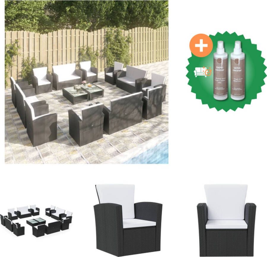 VidaXL Loungeset poly rattan zwart 4 tafels 4 tweezitsbanken 8 armstoelen 12 zitkussens 12 rugkussens Tuinset Inclusief Onderhoudsset