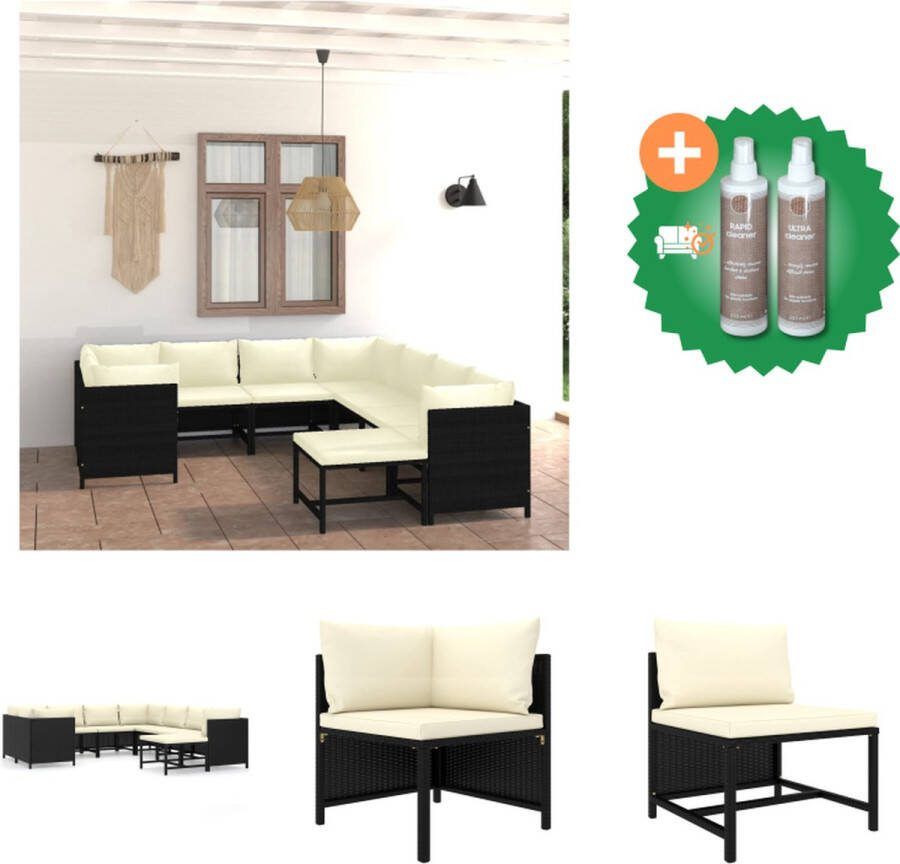 VidaXL Loungeset Poly Rattan Zwart Hoekbank 60x60x60cm Middenbank 54x60x60cm Voetenbank 60x60x32cm Inclusief kussens (9 zitkussens 12 rugkussens) Montage vereist Tuinset Inclusief Onderhoudsset