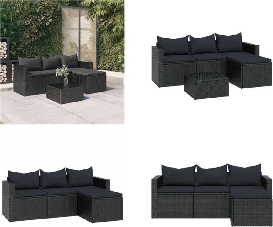 VidaXL Loungeset poly rattan zwart Loungeset Loungesets Loungeset Tuin Loungebank Tuin