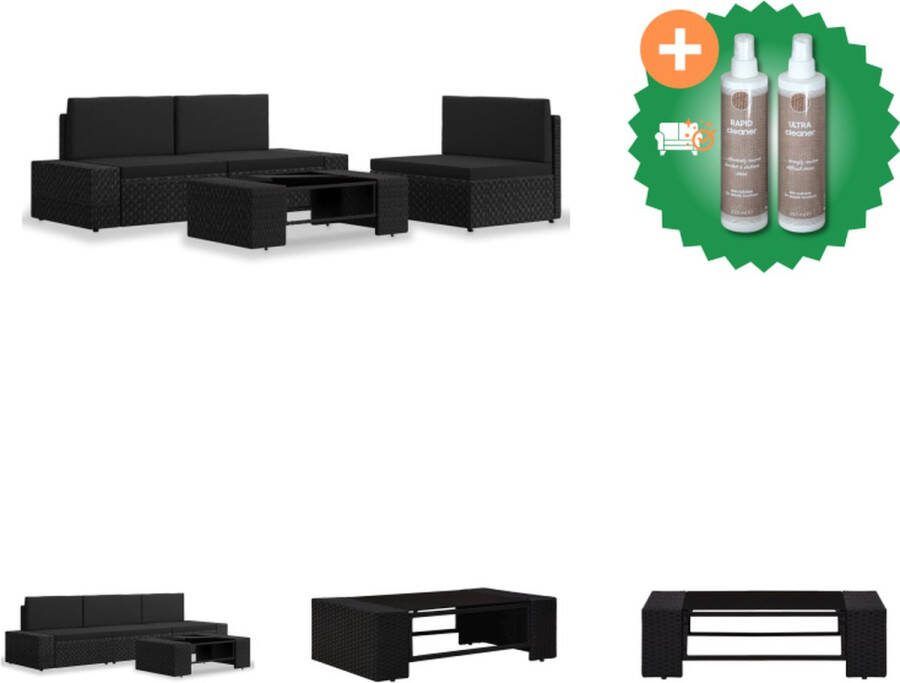VidaXL Loungeset Poly Rattan Zwart Middenbank- 58.5 x 65.5 x 52 cm Hoekbank- 78.5 x 65.5 x 52 cm Salontafel- 90 x 50 x 26 cm Montage vereist Tuinset Inclusief Onderhoudsset