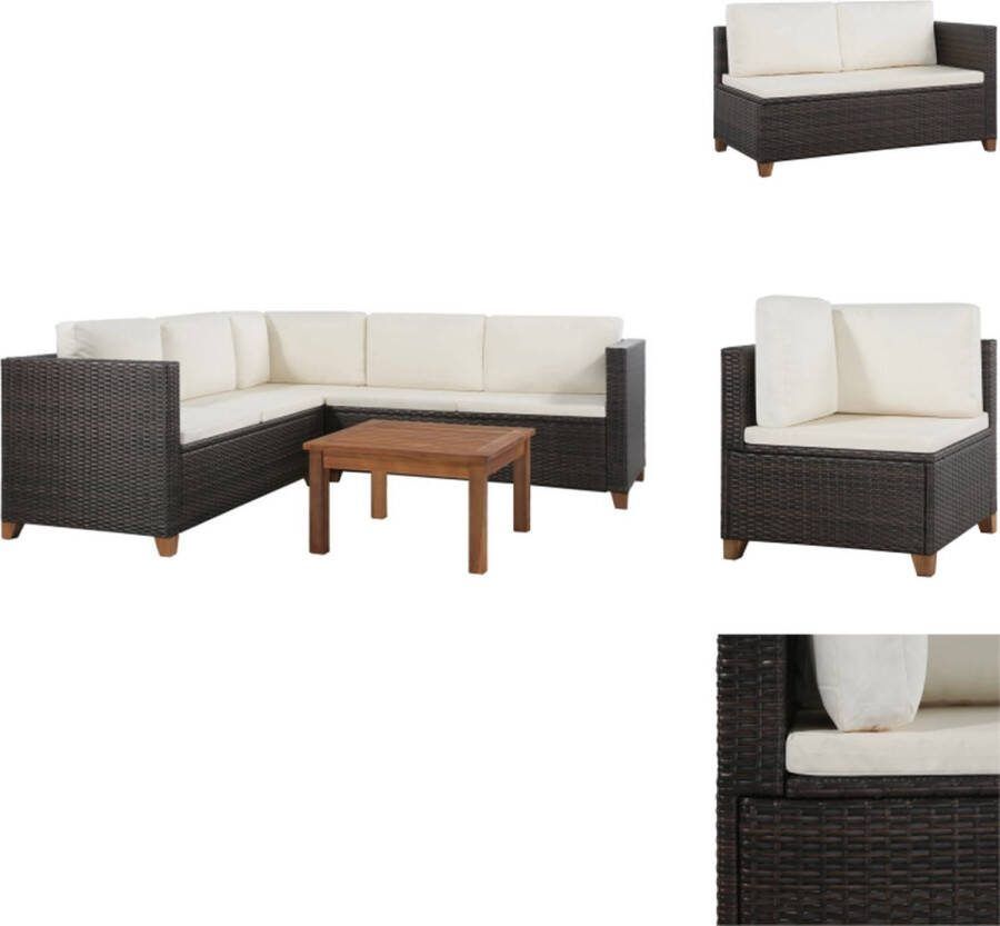 VidaXL Loungeset Rattan 2-zitsbanken hoekbank salontafel kussens PE Rattan Bruin en Crèmewit Afmetingen beschikbaar Levering bevat- 2x tweezitsbank 1x hoekbank 1x tafel 6x kussen 5x zitkussen Tuinset