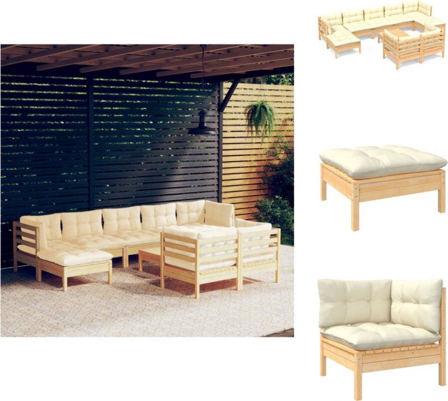 VidaXL Loungeset Tuin Grenenhout Crème 4 hoekbank 3 middenbank 3 voetenbank Tuinset