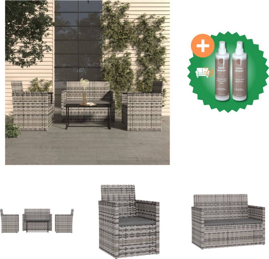 VidaXL Loungeset Tuinmeubelen Grijs 1 tafel 1 dubbele zitbank 2 eenzitsbanken 4 zitkussens Tuinset Inclusief Onderhoudsset