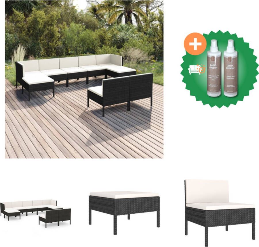VidaXL Loungeset Tuinmeubelen Zwart PE-rattan Gepoedercoat staal Zitkussens Rugkussens Tuinset Inclusief Onderhoudsset