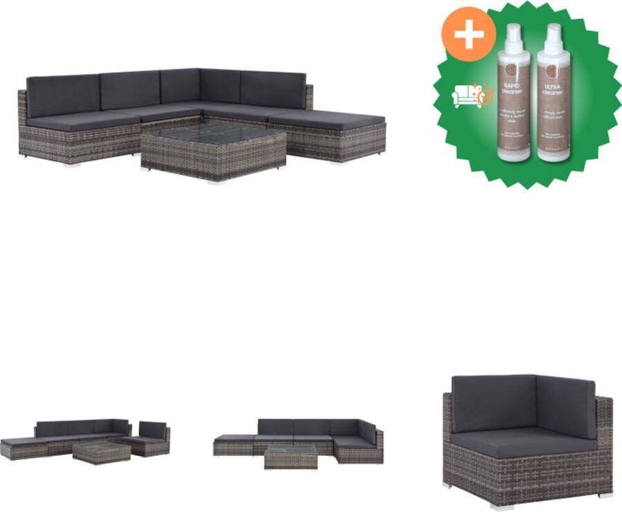 VidaXL Loungeset Urban grijs rattan 1 hoekbank 3 middenbanken 1 salontafel 1 hocker Tuinset Inclusief Onderhoudsset