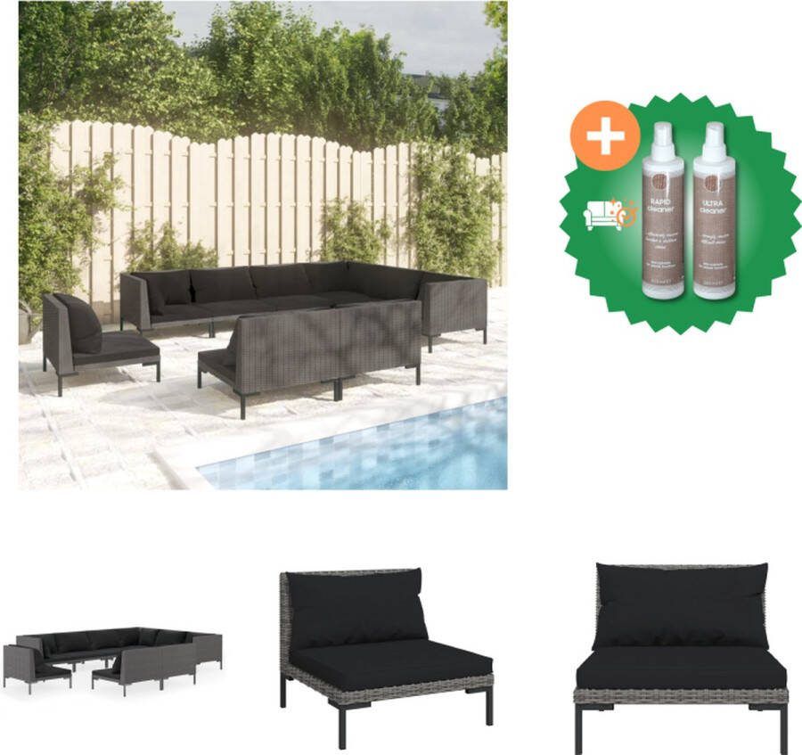 VidaXL Loungeset voor buiten donkergrijs 6 middenbank 3 hoekbank 9 zitkussens 12 rugkussens Tuinset Inclusief Onderhoudsset