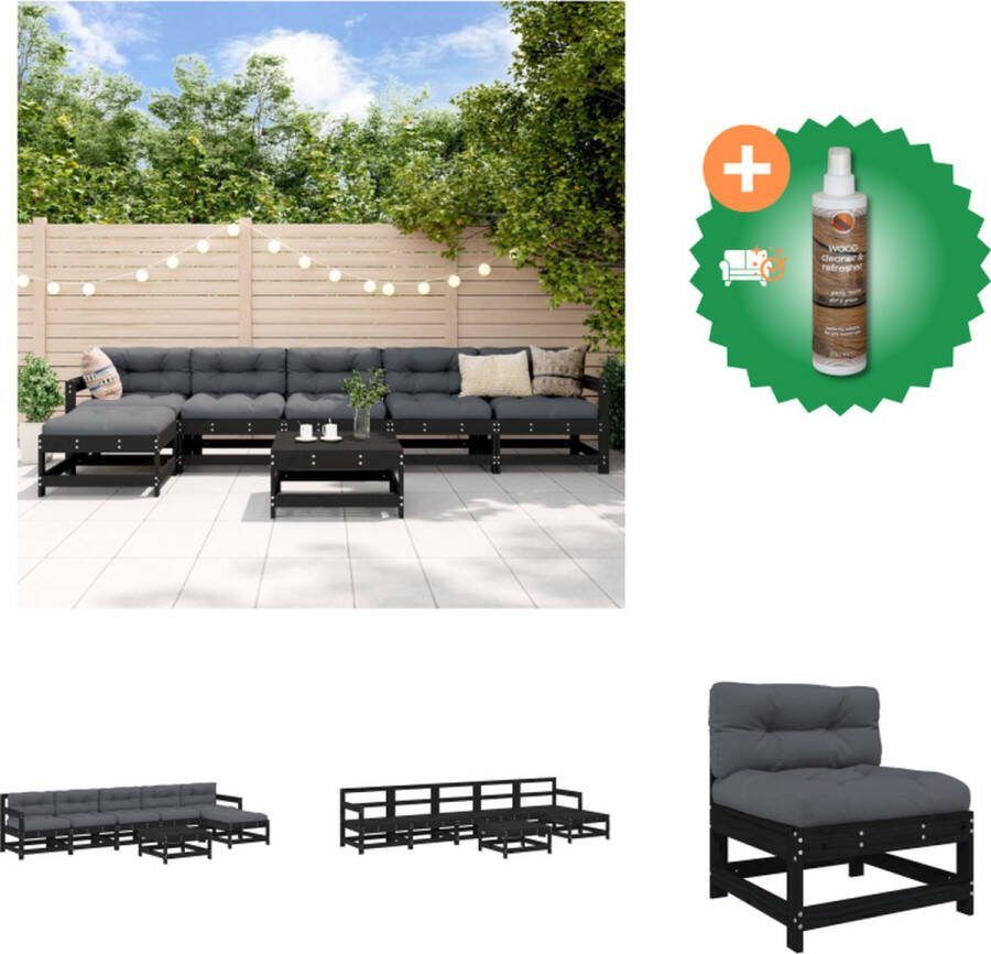 VidaXL Loungeset Zwart Massief Grenenhout Modular 3 middenbank 2 tuinstoel 2 voetenbank salontafel Tuinset Inclusief Houtreiniger en verfrisser