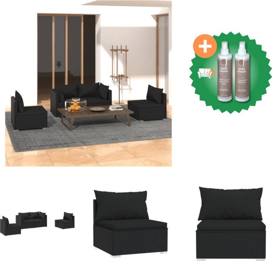 VidaXL Loungeset Zwart PE-rattan Modulair Design Stevig Staal Waterdichte Kussens Midden- en Hoekbanken Afmeting-70x70x60.5 Montage Vereist Inclusief 4 zitkussens 6 rugkussens Tuinset Inclusief Onderhoudsset