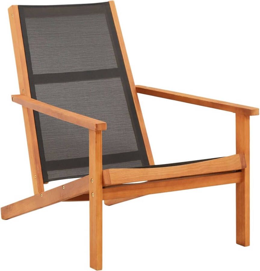 VidaXL -Loungestoel-massief-eucalyptushout-en-textileen-zwart