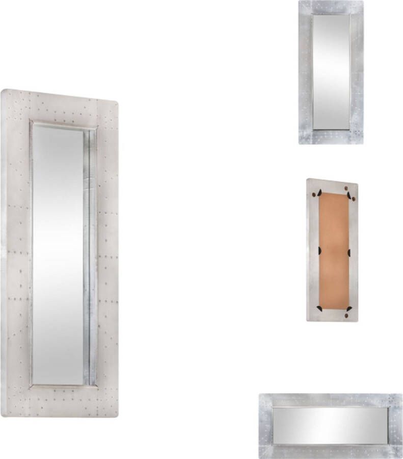VidaXL Luchtvaartspiegel Halspiegel Metaal 110x50x4 cm Zilver Spiegel