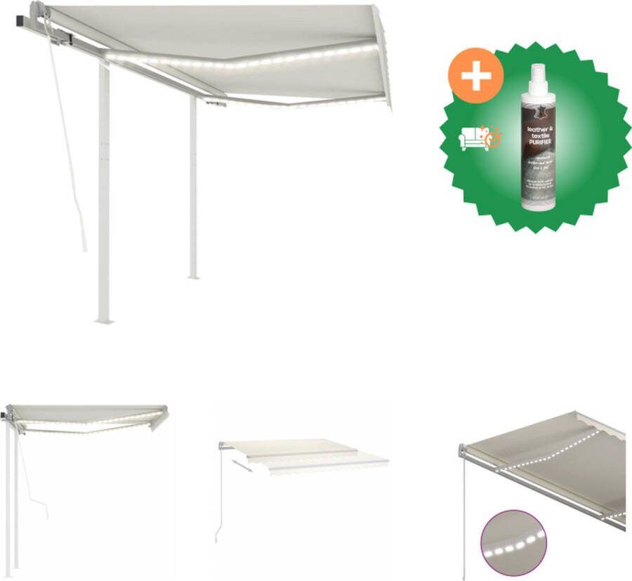 VidaXL Luifel automatisch met LED en windsensor 3 5x2 5 m crèmekleurig Vensterzonwering Inclusief Reiniger