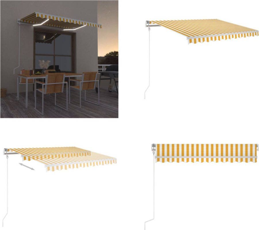 VidaXL Luifel automatisch met LED en windsensor 350x250 cm geel en wit Uitschuifbare Luifel Uitschuifbare Luifels Uittrekbare Luifel Uittrekbare Luifels