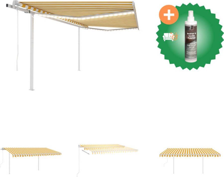 VidaXL Luifel automatisch met LED en windsensor 4 5x3 5 m geel en wit Vensterzonwering Inclusief Reiniger