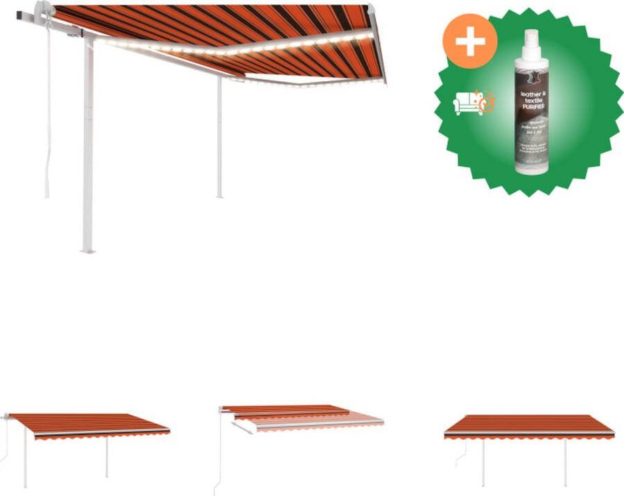 VidaXL Luifel automatisch met LED en windsensor 4 5x3 5 m oranje bruin Vensterzonwering Inclusief Reiniger