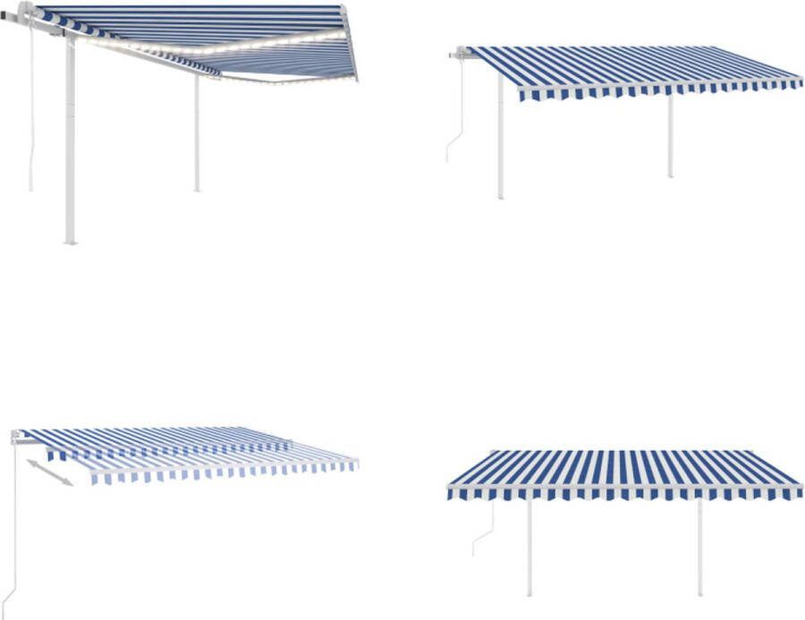 VidaXL Luifel automatisch met LED en windsensor 4-5x3 m blauw en wit Uitschuifbare Luifel Uitschuifbare Luifels Uittrekbare Luifel Uittrekbare Luifels