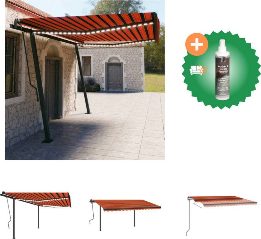 VidaXL Luifel automatisch met LED en windsensor 4 5x3 m oranje bruin Vensterzonwering Inclusief Reiniger