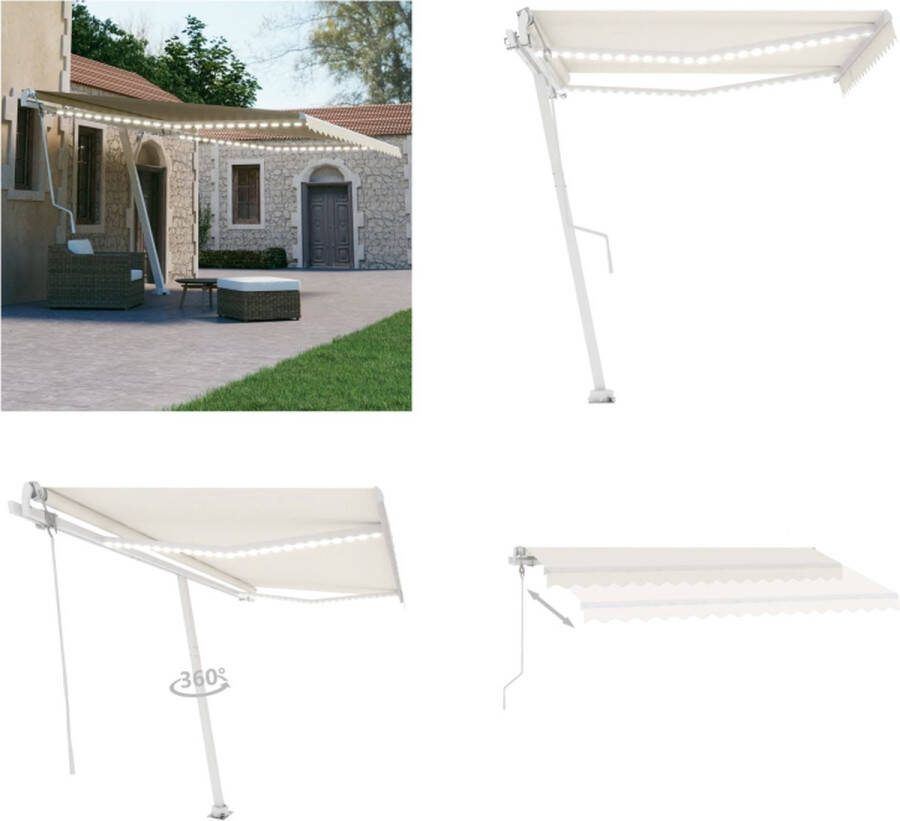 VidaXL Luifel automatisch met LED en windsensor 450x300 cm crèmekleur Uitschuifbare Luifel Uitschuifbare Luifels Uittrekbare Luifel Uittrekbare Luifels