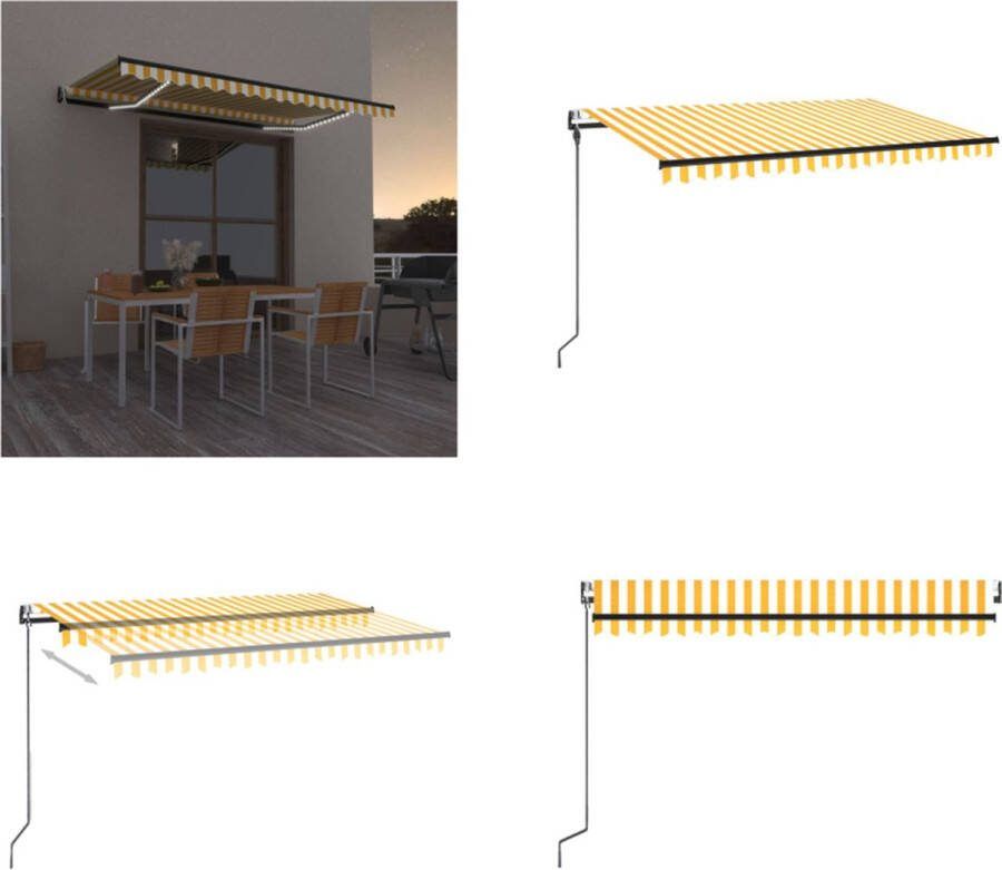 VidaXL Luifel automatisch met LED en windsensor 450x300 cm geel en wit Uitschuifbare Luifel Uitschuifbare Luifels Uittrekbare Luifel Uittrekbare Luifels
