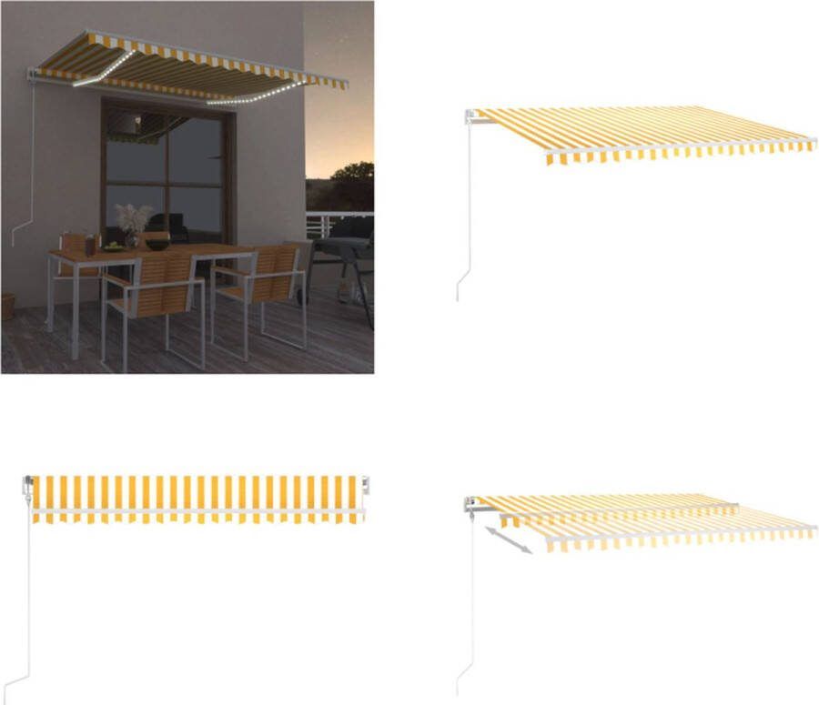 VidaXL Luifel automatisch met LED en windsensor 450x300 cm geel en wit Uitschuifbare Luifel Uitschuifbare Luifels Uittrekbare Luifel Uittrekbare Luifels