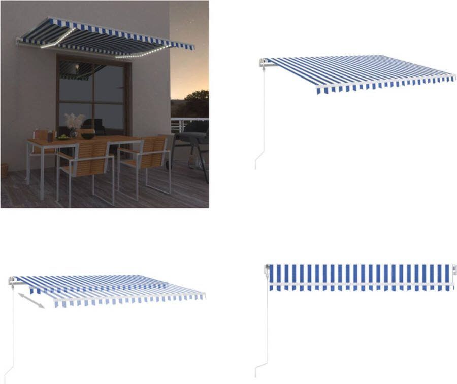 VidaXL Luifel automatisch met LED en windsensor 450x350 cm blauw wit Uitschuifbare Luifel Uitschuifbare Luifels Uittrekbare Luifel Uittrekbare Luifels