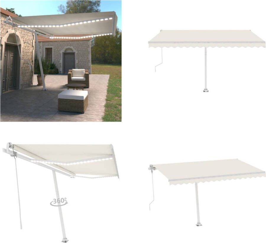 VidaXL Luifel automatisch met LED en windsensor 450x350 cm crèmekleur Uitschuifbare Luifel Uitschuifbare Luifels Uittrekbare Luifel Uittrekbare Luifels