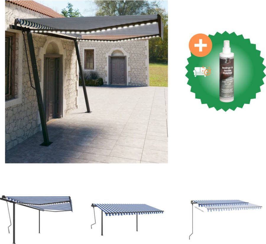 VidaXL Luifel automatisch met LED en windsensor 4x3 m blauw en wit Vensterzonwering Inclusief Reiniger