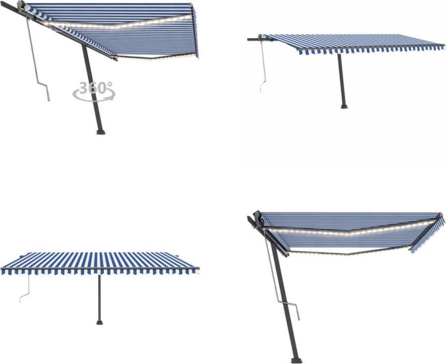 VidaXL Luifel automatisch met LED en windsensor 500x300 cm blauw wit Uitschuifbare Luifel Uitschuifbare Luifels Uittrekbare Luifel Uittrekbare Luifels