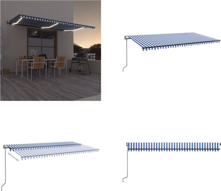 VidaXL Luifel automatisch met LED en windsensor 600x300 cm blauw wit Uitschuifbare Luifel Uitschuifbare Luifels Uittrekbare Luifel Uittrekbare Luifels