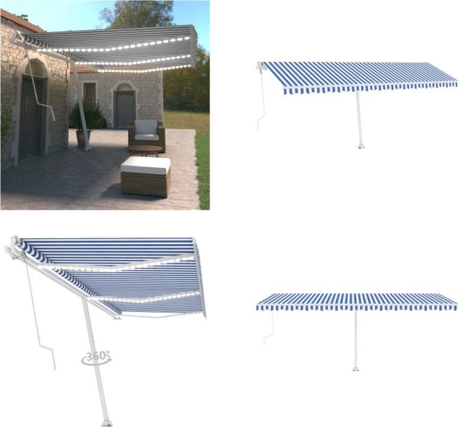 VidaXL Luifel automatisch met LED en windsensor 600x350 cm blauw wit Uitschuifbare Luifel Uitschuifbare Luifels Uittrekbare Luifel Uittrekbare Luifels