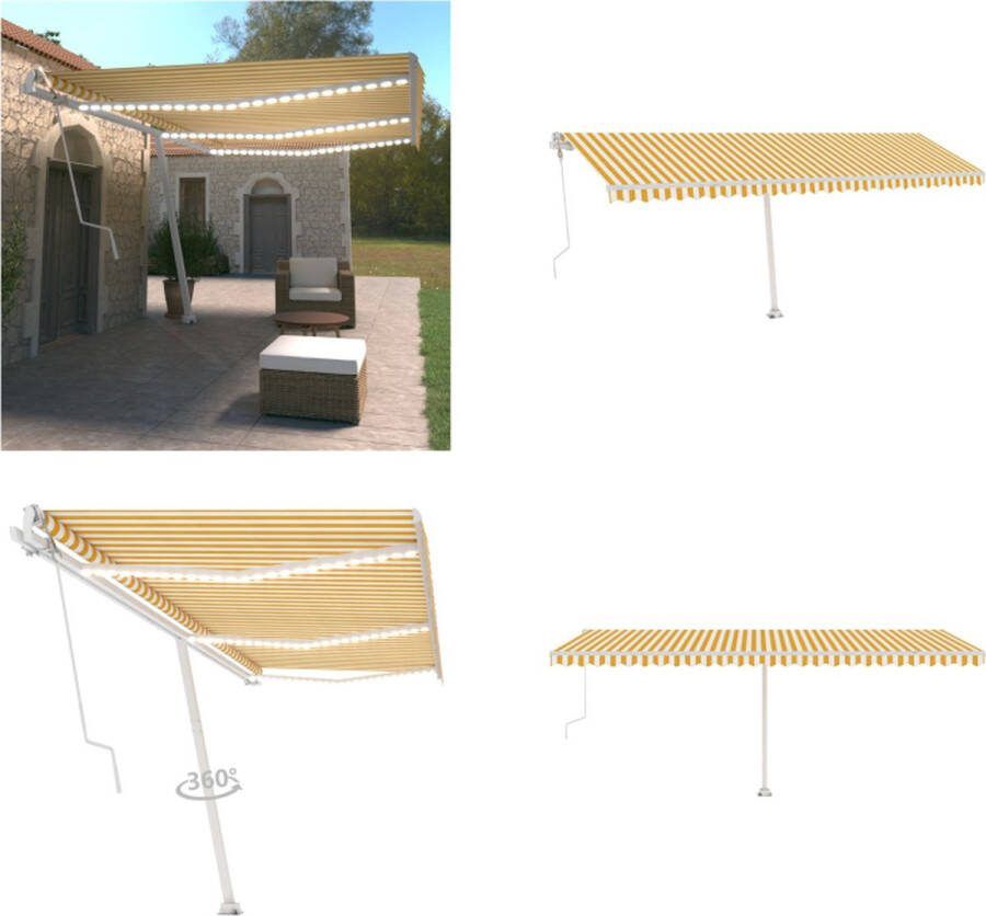 VidaXL Luifel automatisch met LED en windsensor 600x350 cm geel en wit Uitschuifbare Luifel Uitschuifbare Luifels Uittrekbare Luifel Uittrekbare Luifels
