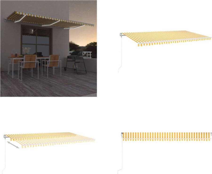 VidaXL Luifel automatisch met LED en windsensor 600x350 cm geel en wit Uitschuifbare Luifel Uitschuifbare Luifels Uittrekbare Luifel Uittrekbare Luifels