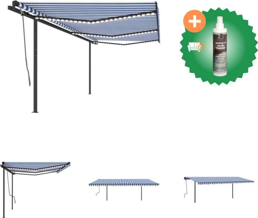 VidaXL Luifel automatisch met LED en windsensor 6x3 m blauw en wit Vensterzonwering Inclusief Reiniger